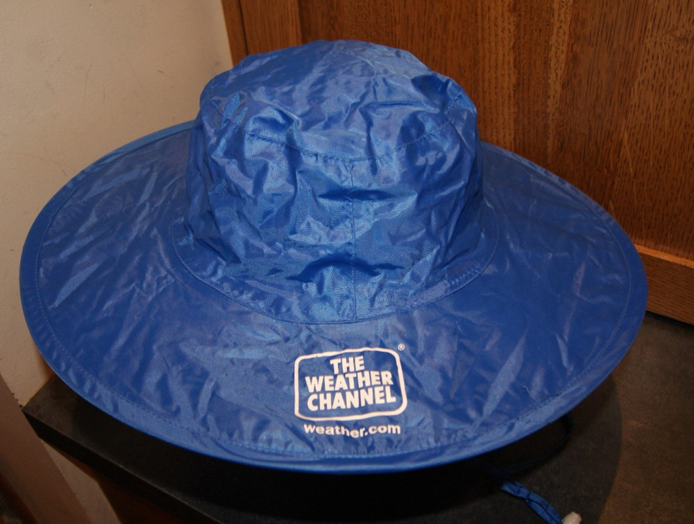 The Weather Channel Blue Waterproof Wide-Brim Rain Hat Bucket Cap Chin Strap HTF